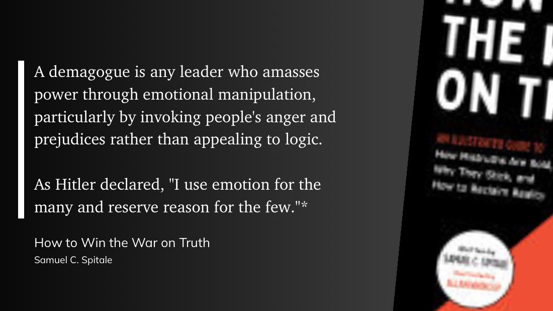 Without a doubt, Trump is a demagogue. He speaks in slogans that appeal to raw emotion & are easy to repeat. Excellent insight from @SamuelCSpitale in his book on disinfo. How to win the war on truth. Highly recommend. #DemsUnited #ProudBlue #WeAreBlue1 #ResistanceUnited