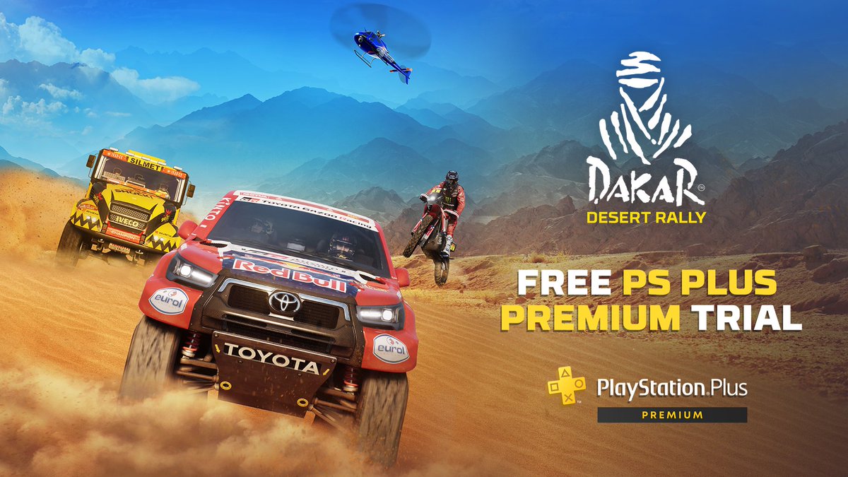 Dakar Desert Rally will be on a PlayStation Plus Premium FREE trial! Dare to drive and see if you can endure the challenge for 2 hours while this offer is up! 🙌 Experience it here: store.playstation.com/en-us/product/… #DakartheGame #DaretoDrive