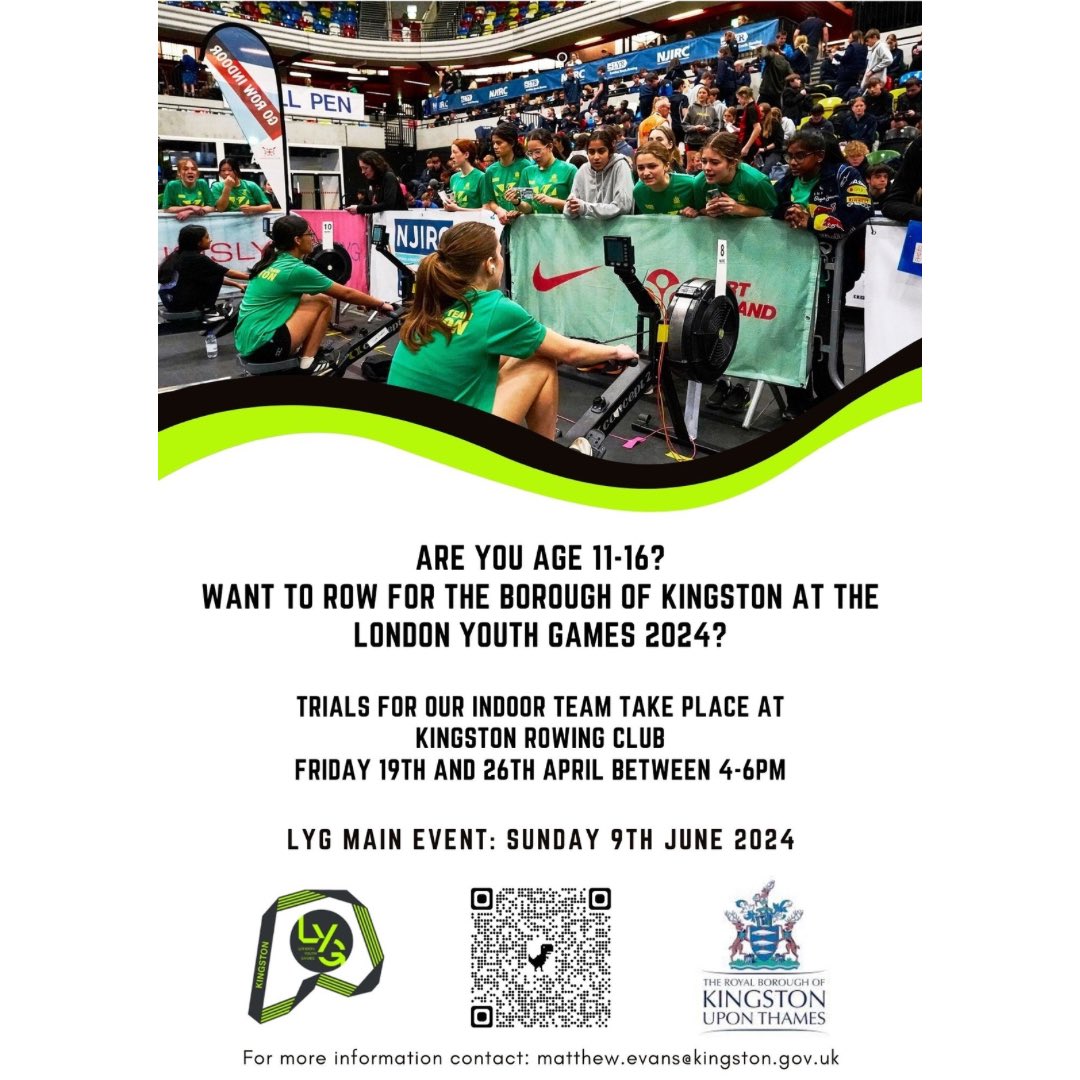 Are you a keen rower & in yr 7-11? If so pop along to our trials and try out for #teamkingston for the chance to compete at the @LdnYouthGames @KRCjuniors @MBCJuniors