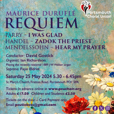 Portsmouth Choral Union (@pcuchoral) on Twitter photo <a href="/PCUChoral/">Portsmouth Choral Union</a> is delighted to announce our next concert in <a href="/PortseaParish/">St Marys Portsea</a>. Maurice DuruflĆ©ās hauntingĀ RequiemĀ is one of the most beautiful of 20th century choral masterpieces. In the organ loft will be Ian Richardson bringing his very special magic to the accompaniment. <a href="/PCUChoral/">Portsmouth Choral Union</a> is delighted to announce our next concert in <a href="/PortseaParish/">St Marys Portsea</a>. Maurice DuruflĆ©ās hauntingĀ RequiemĀ is one of the most beautiful of 20th century choral masterpieces. In the organ loft will be Ian Richardson bringing his very special magic to the accompaniment.