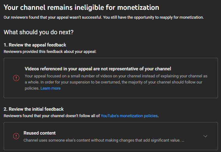 _Rageinater's tweet photo. My channel was unfairly demontized for "Reused Content" I wasnt even provided proof or examples of how and why this happened to me. I submitted an appeal and it was rejected so what am i meant to do now? This is clearly unjust and unfair.

@YouTube @YouTubeCreators @TeamYouTube https://t.co/vpOZNbpeCL