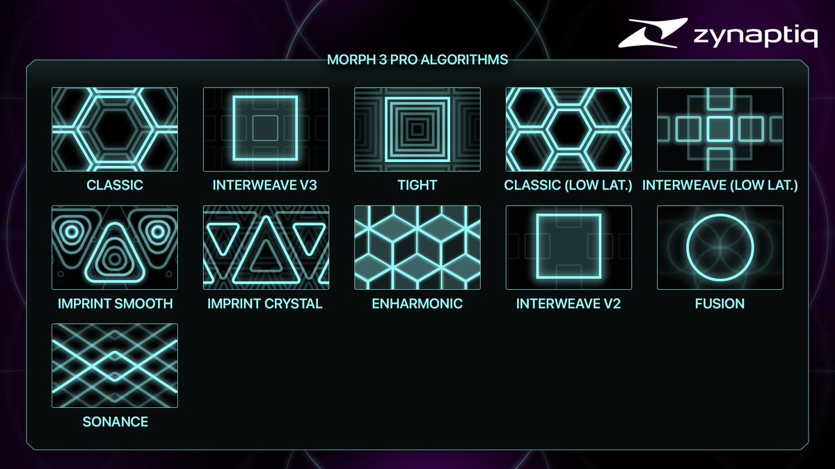 MORPH 3 PRO has 11 morphing algorithms, 6 of which are new to v3 PRO: SONANCE, ENHARMONIC, IMPRINT CRYSTAL, IMPRINT SMOOTH, ENHARMONIC, FUSION and INTERWEAVE V3. Early Access available! zynaptiq.com/morph/morph-3-… #morph #vocoder #sounddesign #gameaudio #musicproduction
