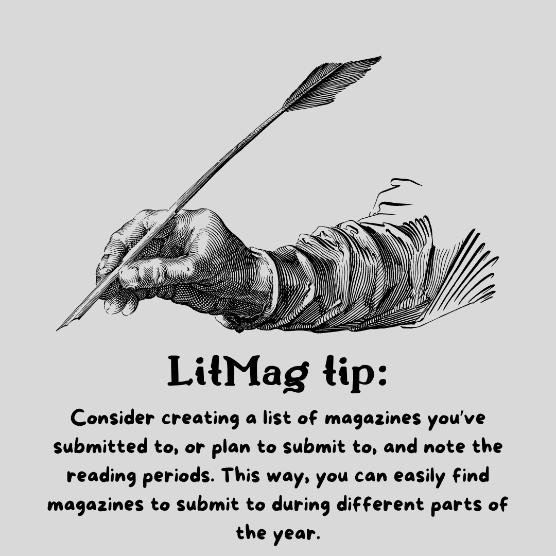 What time of the year is it easiest for you to find accepting magazines?

#writingadvice #writingmotivation #writinghelp #adviceforwriters #litmagtips #literarymagazines #litmag #writingprompt #writingadvice #writingmotivation #writingtipsandtricks #writingideas