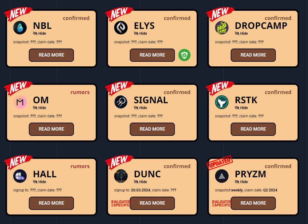 Cosmos Pug (@cosmospug) on Twitter photo New #Cosmos Airdrops:
➡️ $NBL for $DYM stakers
➡️few airdrops🪂 needs interact:
$ELYS, DropCamp, <a href="/MANTRA_Chain/">MANTRA | Tokenizing RWAs</a> and $PRYZM
more details👉 cosmospug.com/airdrops
What is your favorite❤️ airdrop? New #Cosmos Airdrops:
➡️ $NBL for $DYM stakers
➡️few airdrops🪂 needs interact:
$ELYS, DropCamp, <a href="/MANTRA_Chain/">MANTRA | Tokenizing RWAs</a> and $PRYZM
more details👉 cosmospug.com/airdrops
What is your favorite❤️ airdrop?