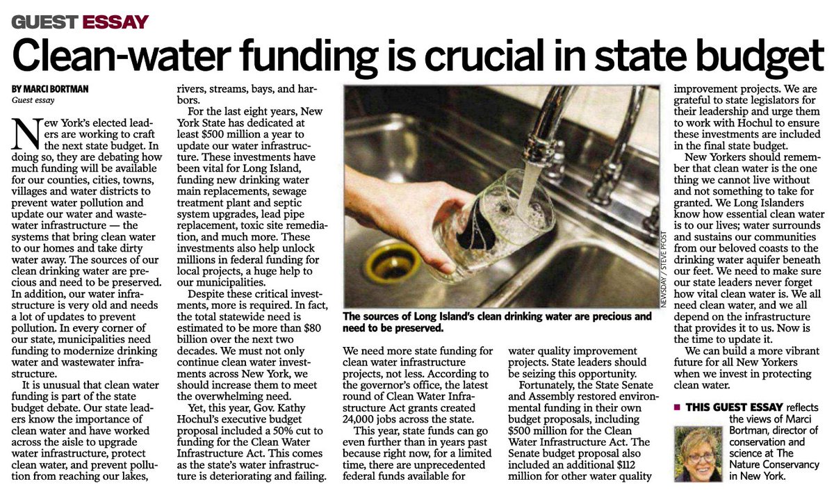 Preventing water pollution, updating our water infrastructure and ensuring everyone has access to clean water are top priorities of mine, and goals that must be reflected in this year’s state budget. Water is not a luxury—it is a basic human right! paper.newsday.com/html5/reader/p…