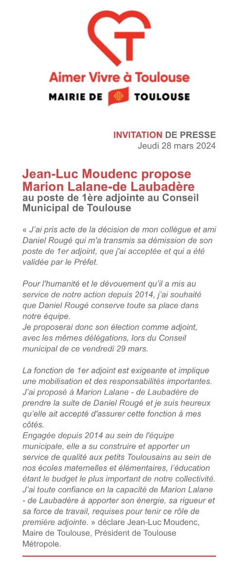 Mon collègue et ami Daniel Rougé m'a informé, il y a quelques jours de son souhait de démissionner de son poste de 1er adjoint. Pour l'humanité et le dévouement qu’il a mis au service de notre action depuis 2014, j’ai souhaité qu’il conserve sa place dans notre équipe. Je…