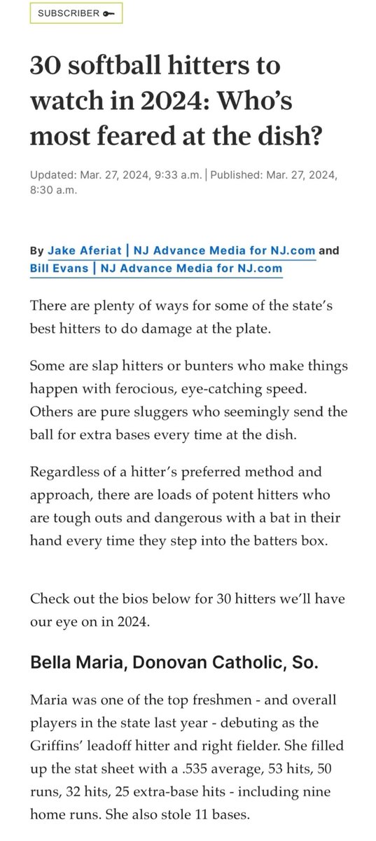 NJ.com does an excellent job covering ALL sports in NJ. Honored to be part of this list with so many talented players. Looking forward to our 2024 🥎Season. Thanks @Jake_Aferiat & @bybillevans for all you do. @Donovansoftbal1 @Intensity16uBOD @ExtraInningSB…