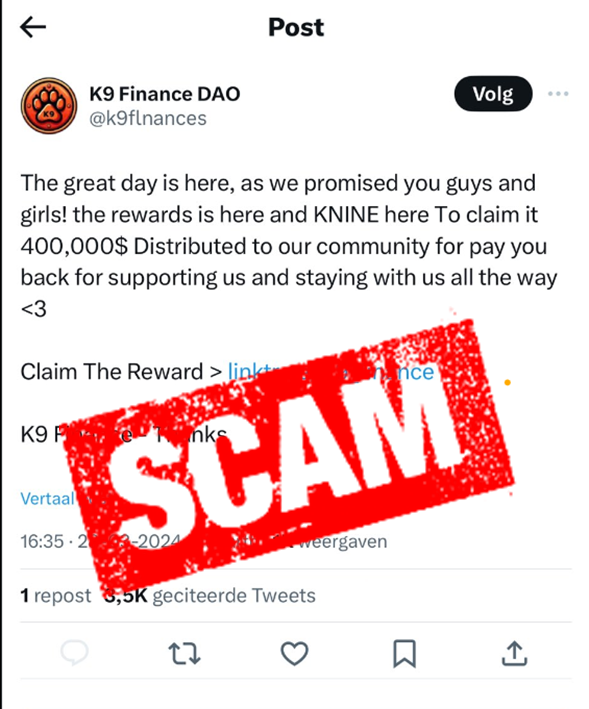 🚨SHIBARMY WARNING:🚨@X More fake reward claim sites/groups There is no rewards program and K9 does not have any airdrops for you to claim , so please don't connect your wallet to any sites to gain these airdrops/ rewards. Stay safe shibarmy and keep your eyes open ..…