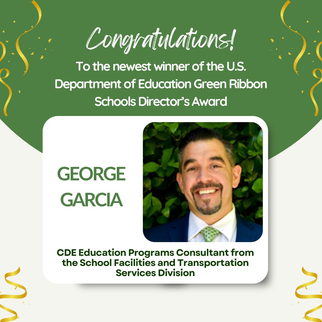 A warm congratulations to George Garcia, @CADeptEd Programs Consultant, who was awarded the U.S. @EDGreenRibbon Director’s Award. We are proud to work with leaders who are dedicating to advance environmental literacy. ca-eli.org/staff/george-g…