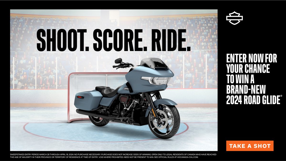 Now is your chance to score big with the ultimate giveaway! One lucky winner will win a brand-new 2024 Road Glide® from @HarleyCanada.

For your chance to win, enter now #CHLxHarleyDavidson : bit.ly/49ZiCI5