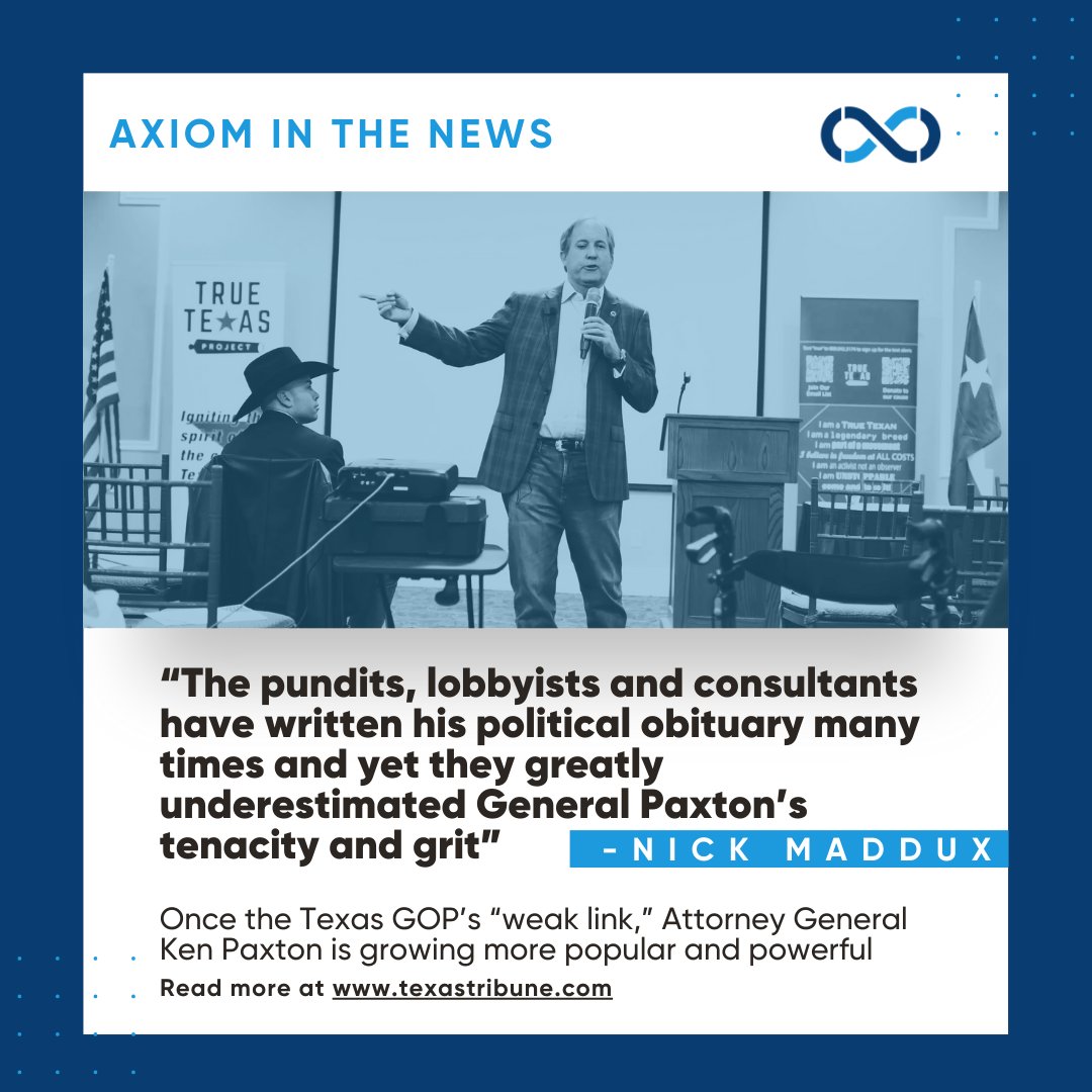 Attorney General Ken Paxton defies the odds. Axiom Strategies’ Nick Maddux provides a glimpse into Paxton's remarkable turnaround, signaling a new era in Texas politics. #thebusinessofwinning #texaspolitics texastribune.org/2024/03/28/tex…