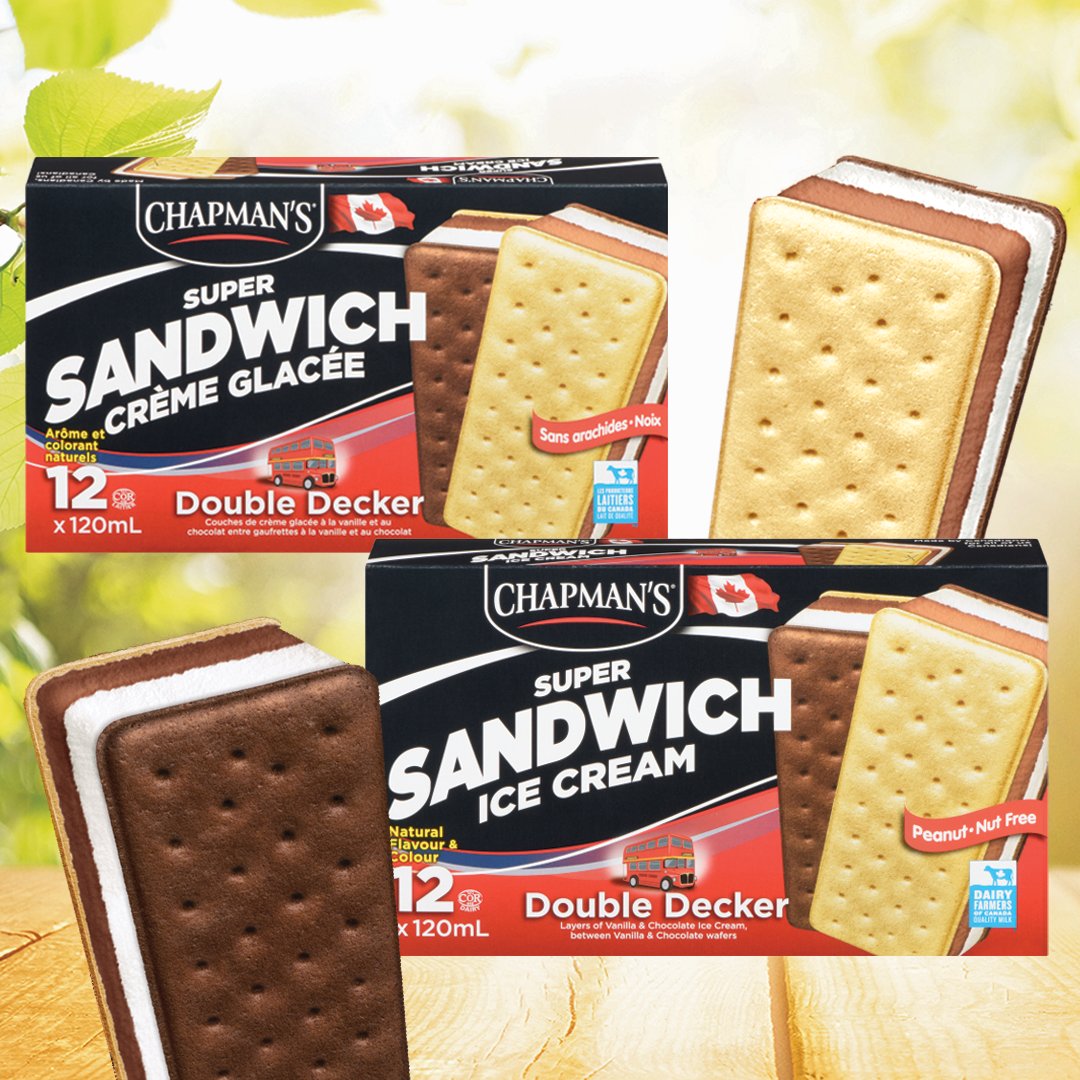 Double Decker? Double delicious! 💕 If you're feeling indecisive… look no further! You can have BOTH a chocolate and vanilla ice cream sandwich, all in one! 👉 chapmans.ca/product/double… #chocolate #vanilla #icecreamsandwich #delicious #canadiandairy #peanutfree #nutfree