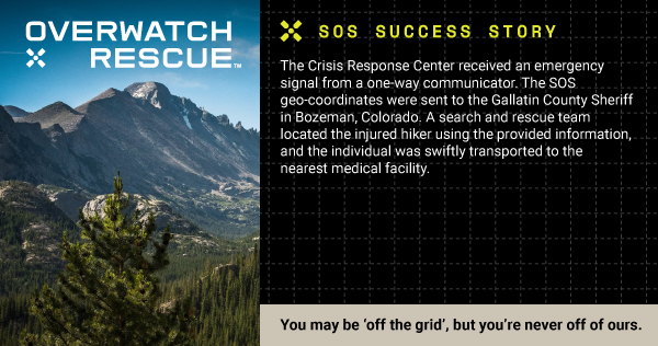 The CrisisResponse Center answered an Emergency call from a one-way communicator facing challenges. Grateful for the swift response of the Gallatin County Sheriff's team, who located an injured hiker and ensured they received timely care. Read more e at: overwatchxrescue.com/rescue-stories/