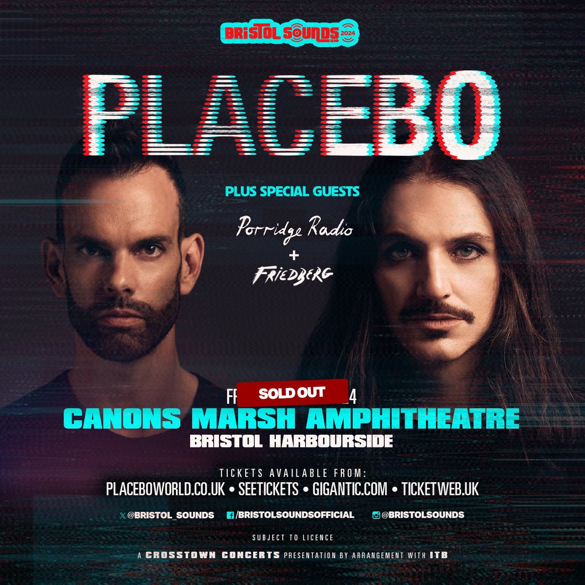 Just announced: @porridgeradio will support @PLACEBOWORLD on their sold out @Bristol_Sounds show on the 28th June 2024!