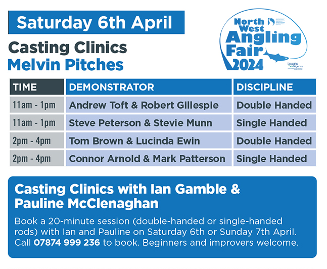 The casting clinics will be open for all things angling at this year's North West Angling Fair! 🎣 Come along to Melvin Sports Complex on Saturday 6th and Sunday 7th April for the North West Angling Fair 2024 for demonstrations and a chance to meet the experts. #NWAF24