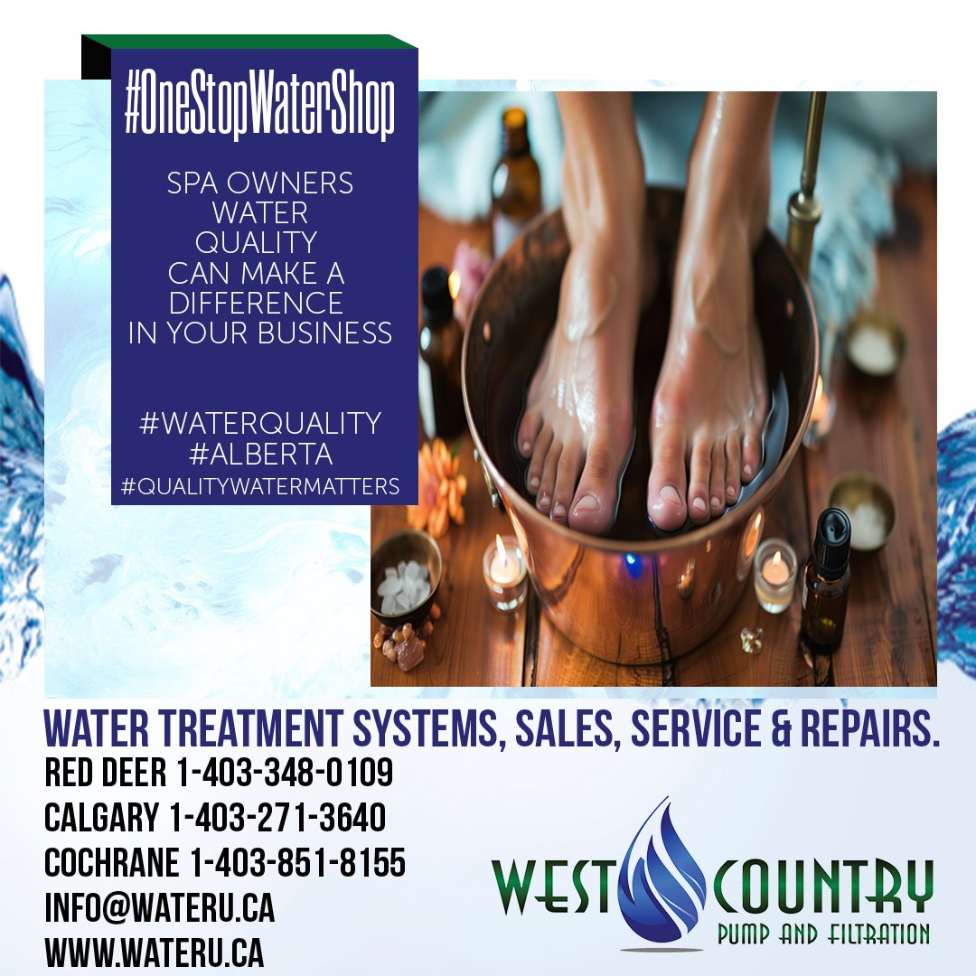 Are you a spa owner looking to provide the best possible experience for your clients? Look no further! Our water treatment solutions ensure that your clients receive a clean and refreshing experience every time. Info@wateru.ca

#WestCountryPump #OneStopWaterShop #WashingOfFeet