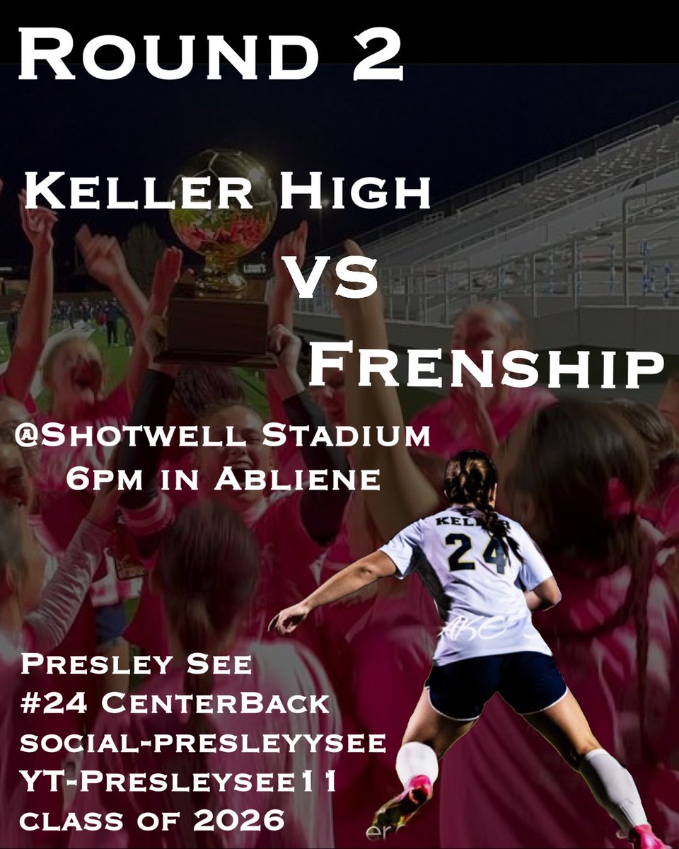 ROUND 2 STARTS TODAY!🩷 @khgirlssoccer takes on Frenship at Shotwell Stadium in Abilene. LETS GO KGS🩷💪🏽 #kgs #playoffs #keller #area