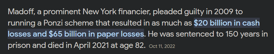 FraGuaR_'s tweet photo. Pretty harsh (but deserved) sentence for Sam compared to Bernie Madoff.

Bernie got 1 year per $566M in fraud
Sam got 1 year per $320M in fraud https://t.co/Wo2T9PgBLe