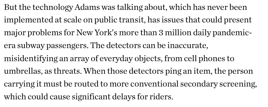 Wow. @nysfocus predicted that Adams would contract with this company -- which overpromises and whose tech has, historically, been a mess -- two years ago. Experts foresee false alerts, commuting delays, more contact with police. nysfocus.com/2022/05/10/evo…