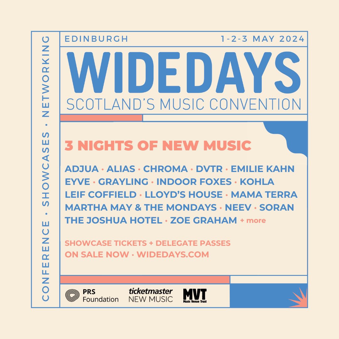 Even more artists announced for Wide Days 2024 💥 We’re excited to have Mama Terra, Martha May and the Mondays and Neev joining this year’s New From Scotland lineup! Check out the full lineup so far & pick up your tickets 👉 widedays.com/artists