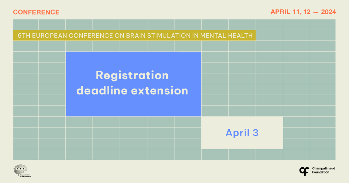 O prazo de inscrição para a 6th European Conference on Brain Stimulation foi alargado até 3 de abril! 
Venham explorar os últimos desenvolvimentos que estão a moldar o futuro da estimulação cerebral. 
#6ECBS #EstimulaçãoCerebral #SaúdeMental 
🎟️ app.beamian.com/european-confe…