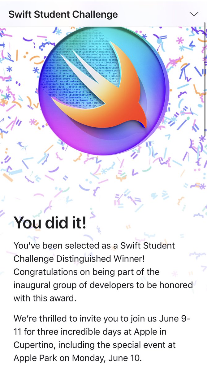 raphadevelops's tweet image. just won the swift student challenge as a distinguished winner!!! OMG WOW

#swiftstudentchallenge