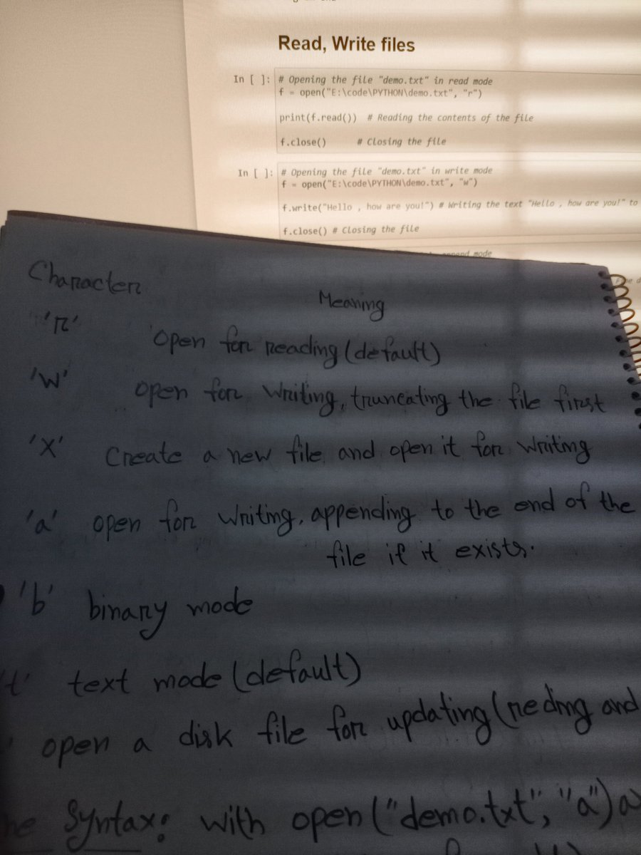 adil_shamim8's tweet image. "Day 19-20 of #100daysofcodechallenge 🐍 Today's focus: Python file operations! 📂 Learn how to read and write files in Python, a fundamental skill for any programmer. Dive into file handling and unleash the power of data manipulation. Let's code! 💻 #Python #FileOperations