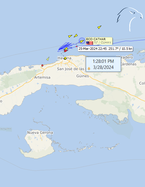 ECO CATHAR 9526162 
Granelero

Llegó desde el 25Marzo, aún por entrar a descargar en la bahía.