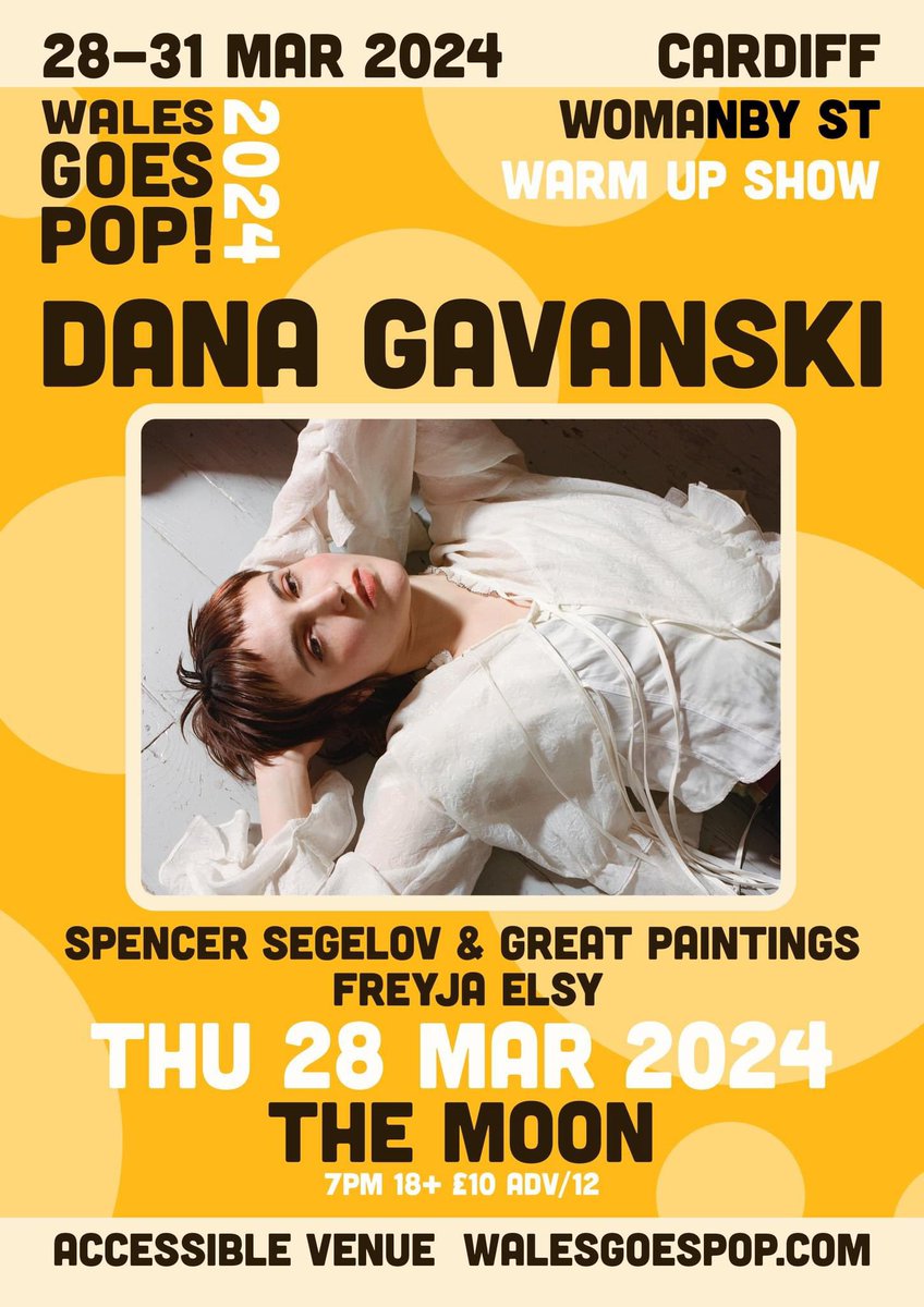 Set times for tonight! £12 on the door (card/cash) 7pm 7.30pm FREYJA ELSY 8.20pm SPENCER SEGELOV & GREAT PAINTINGS  9.30pm DANA GAVANSKI The bar is open after til midnight for a bank hol catch up (free after the bands) See you all soon x