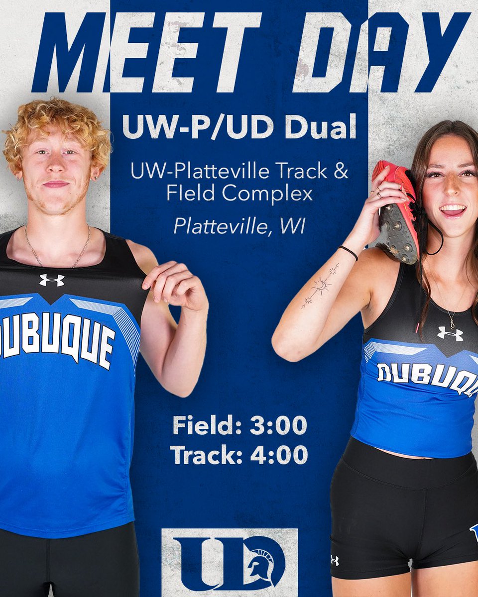 ⚔️SPARTAN MEETDAY⚔️ 🎽 UW-P/UD Dual 🏟️ UW-Platteville Track & Field Complex 📍 Platteville, WI 🕚 Field - 3:00PM 🕥 Track - 4:00PM 📊 accuracetiming.com/info #UDspartansTF #rollriversTF