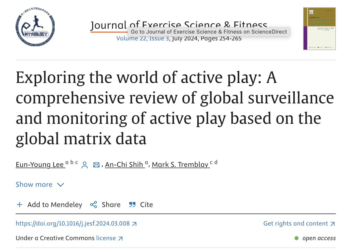 Discover the world of play like never before in our latest research 🌟 Dive into comprehensive global surveillance and monitoring, plus get access to assessment tools to measure indoor and outdoor active play! #ActivePlay #Research #GlobalHealth 📊🔍 doi.org/10.1016/j.jesf…