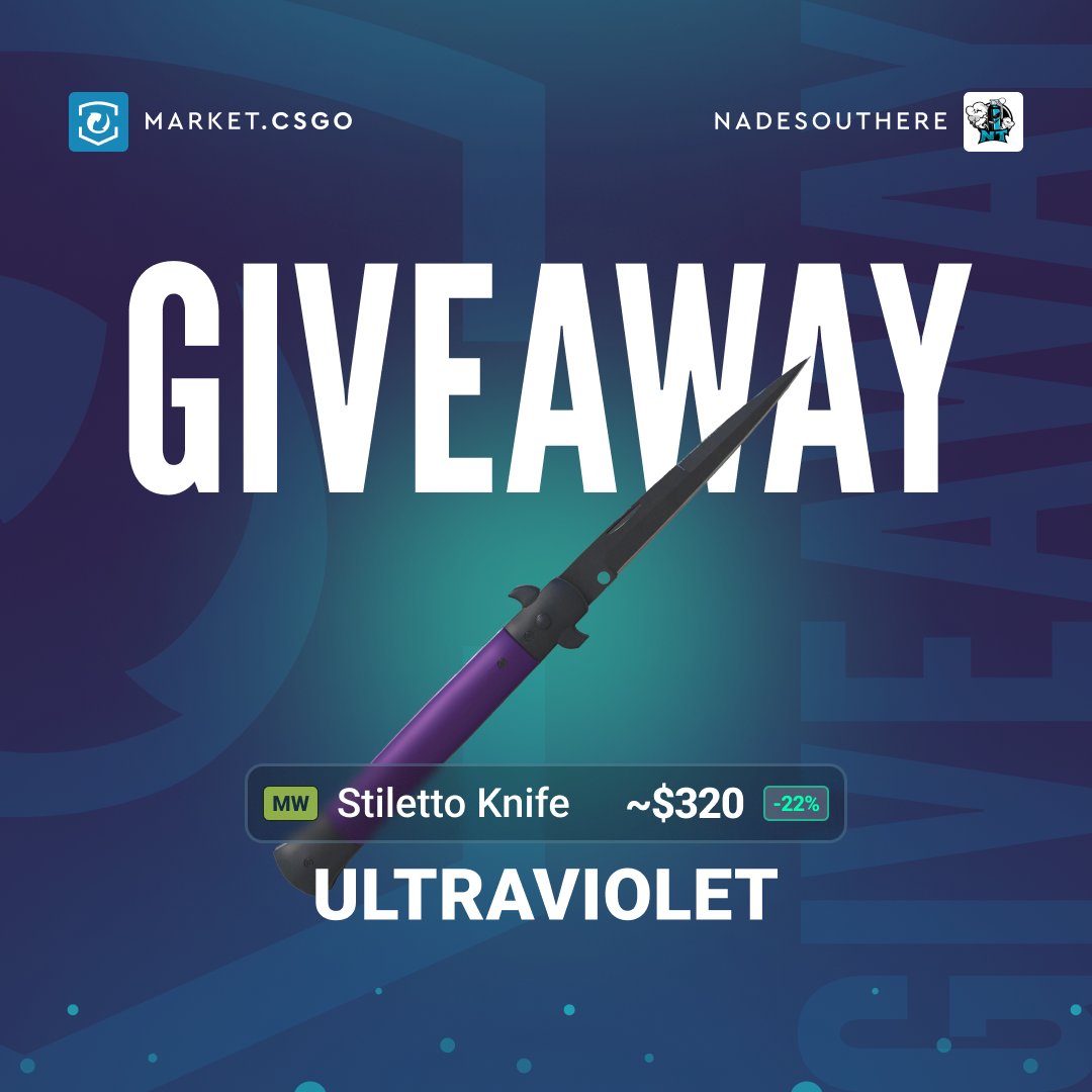 NadesOutHere's tweet image. 🔥 CS2 GIVEAWAY 🔥

🎁Stiletto Knife ($320)

➡️HOW TO ENTER:

✅Follow @NadesOutHere &amp;amp; @MarketCSGOcom 
✅Retweet🔄and Like ♥️
✅Tag 1 Friend🙋

⏰Winner Drawn in 7 Days!

#cs2giveaway #cs2 #cs2skins