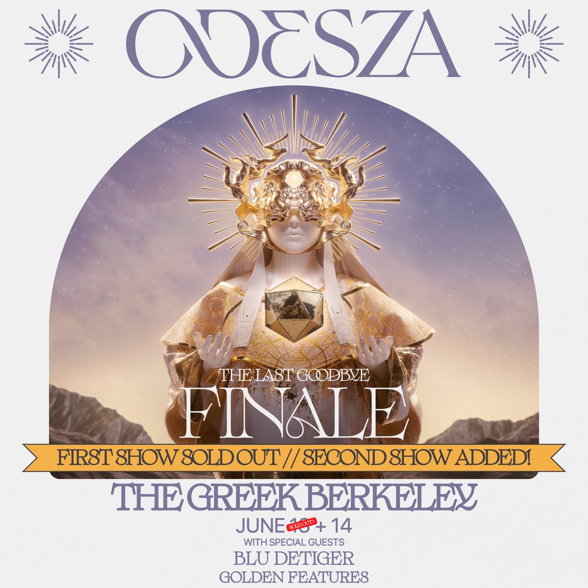 Just Announced 💠 Due to popular demand, @odesza is adding a 2nd show on Friday, 6/14 with @bludetiger and @GoldenFeatures 💫 Presale happening now! Pre-sale code: 'TLG' odesza.co/tour 🎟️: Tickets on sale now! ℹ️: bit.ly/3x7SfRU