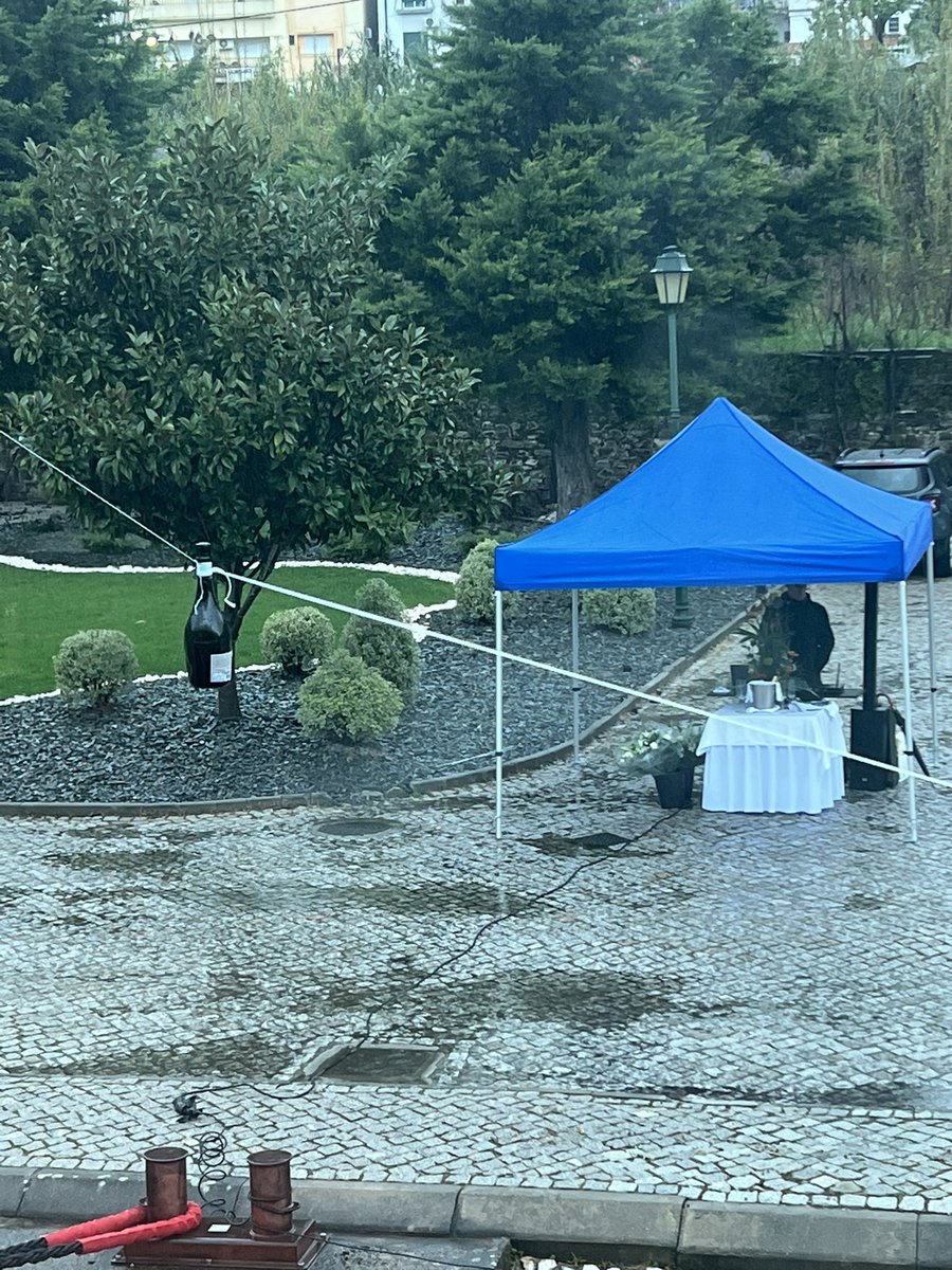 Rain isn’t going to stop the fun in Pinhao as we wait for godmother Cheri Oteri to smash the bottle against the hill of the new <a href="/AvalonWaterways/">Avalon Waterways</a> Alegria