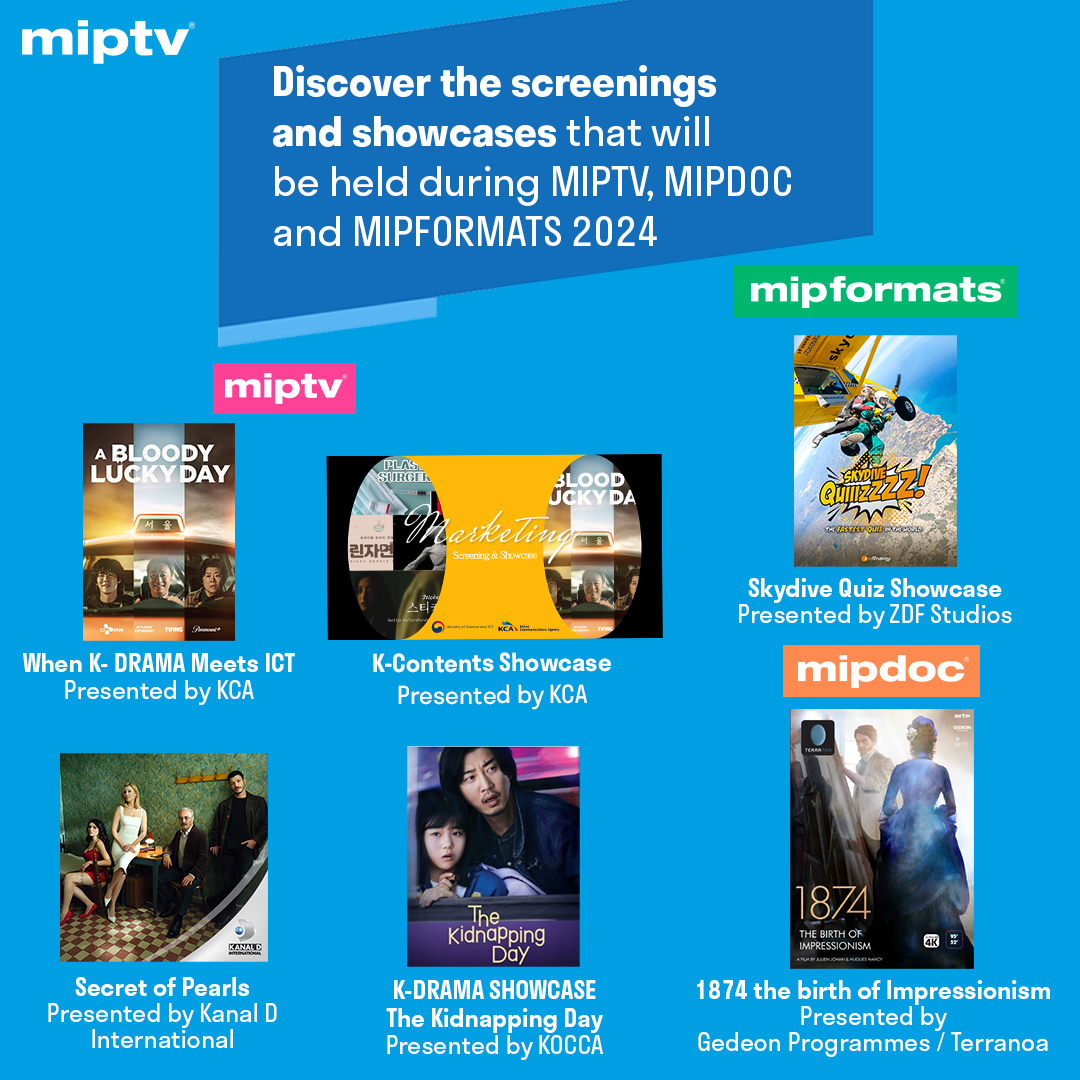 A slew of TV content will be showcased in Cannes during #MIPTV, MIPFORMATS & MIPDOC by @KanalDsales, KCA, @KoreanContent, @zdfstudios, @GEDEONGROUP & Terranoa. More info: bit.ly/3TUGQOf MIPTV: 8-10 Apr, #Cannes - preceded by the Biggest Weekend in Unscripted, 6-7 Apr.