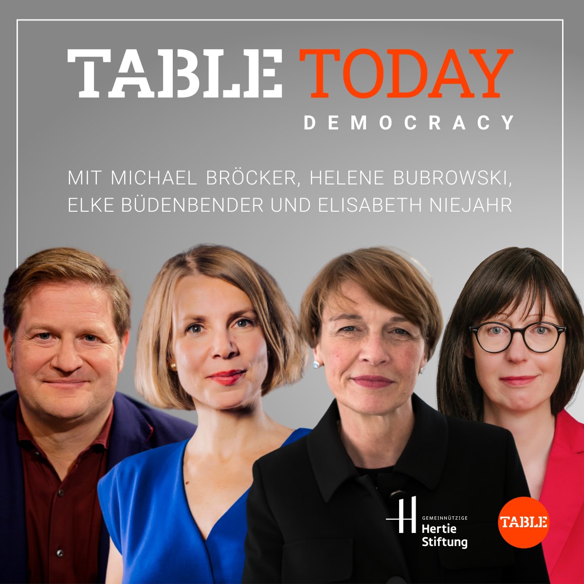Das Grundgesetz feiert seinen 75. Geburtstag und wir wollen zusammen mit Elke Büdenbender und @ENiejahr diskutieren, wie es um die Demokratie in diesem Land bestellt ist, im Kleinen und im Großen. 👉 Zur Anmeldung: table.media/podcast/events… @demokratieghst