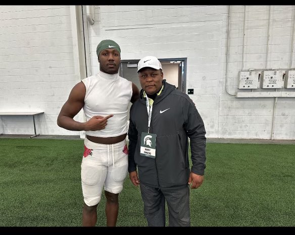 Ram Legend and Current Michigan St WR Jaron Glover Got a Chance To Meet All Time NFL Great Barry Sanders Up At Michigan St Spring Practice Today 🐏 #TheView #WeBleedMaroon