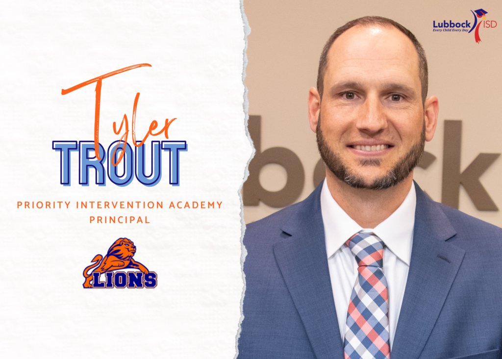 Our final leadership hire of the day is Tyler Trout! Please help us congratulate Mr. Trout on being named the new principal of Priority Intervention Academy! We're excited to see the awesome things he will bring to PIA! #WeAreLubbockISD