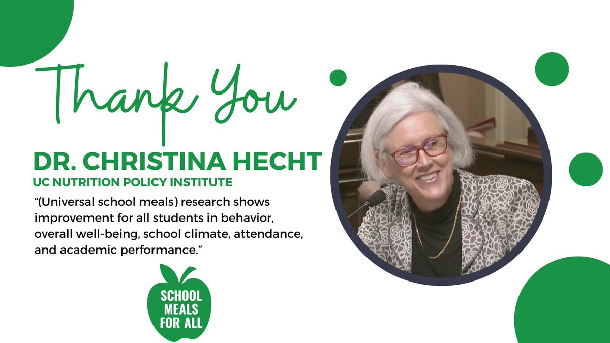 Thank you, Dr. Christina Hecht, UC Nutrition Policy Institute, for your expertise and commitment to children's health and nutrition! #NationalNutritionMonth #SchoolMeals4All #CABudget #CALeg @ceahecht @UCnpi