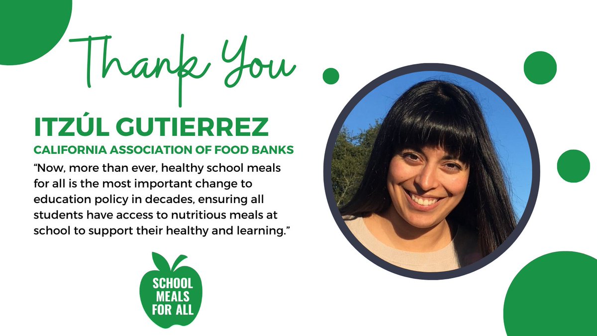 Thank you, Itzúl Gutierrez and the California Association of Food Banks, for your tireless advocacy on behalf of CA's children! We applaud you! @GutierrezItzul @CAFoodBanks #SchoolMeals4All #NationalNutritionMonth #CALeg #CABudget