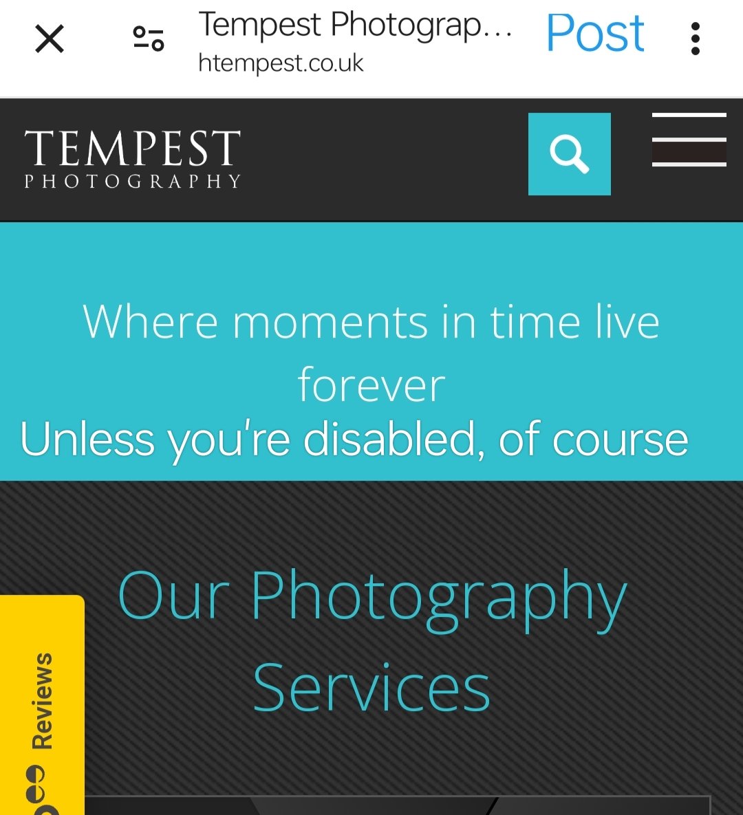 Here you go, @HTempestPhoto  - in light of this repellent behaviour, and on behalf of we disabled folks, I've fixed your website motto. No need to thank me. #Disability #SEND #DisabilityInclusion #DisabilityTwitter #DisabilityDiscrimination