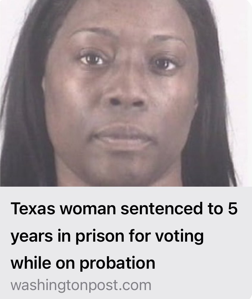 Left: Brian Pritchard—a MAGA Trumper & Vice Chair of Georgia GOP—voted illegally 9 times and while on probation •0 prison Right: Crystal Mason—a Black woman who filed a provisional ballot on advice of a poll worker—and her vote never counted •5 years prison This is America.