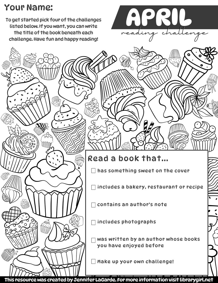 Just for fun, I’m creating monthly reading challenges/coloring sheets for readers of all ages - because both reading and coloring help to reduce stress. Here's the one for April. Happy reading AND coloring, y'all! FREE Download: librarygirl.net/post/library-g…