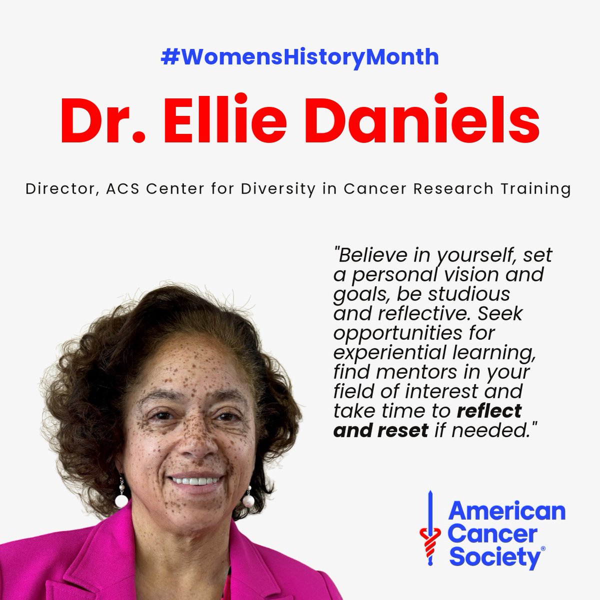 This month, we’re celebrating the inspiring women at ACS. Meet Dr. Ellie Daniels, Director ACS Center for Diversity in Cancer Research Training. She shares some advice for young women pursuing a STEM career path. Learn more about our researchers: amercancer.co/whmresearch