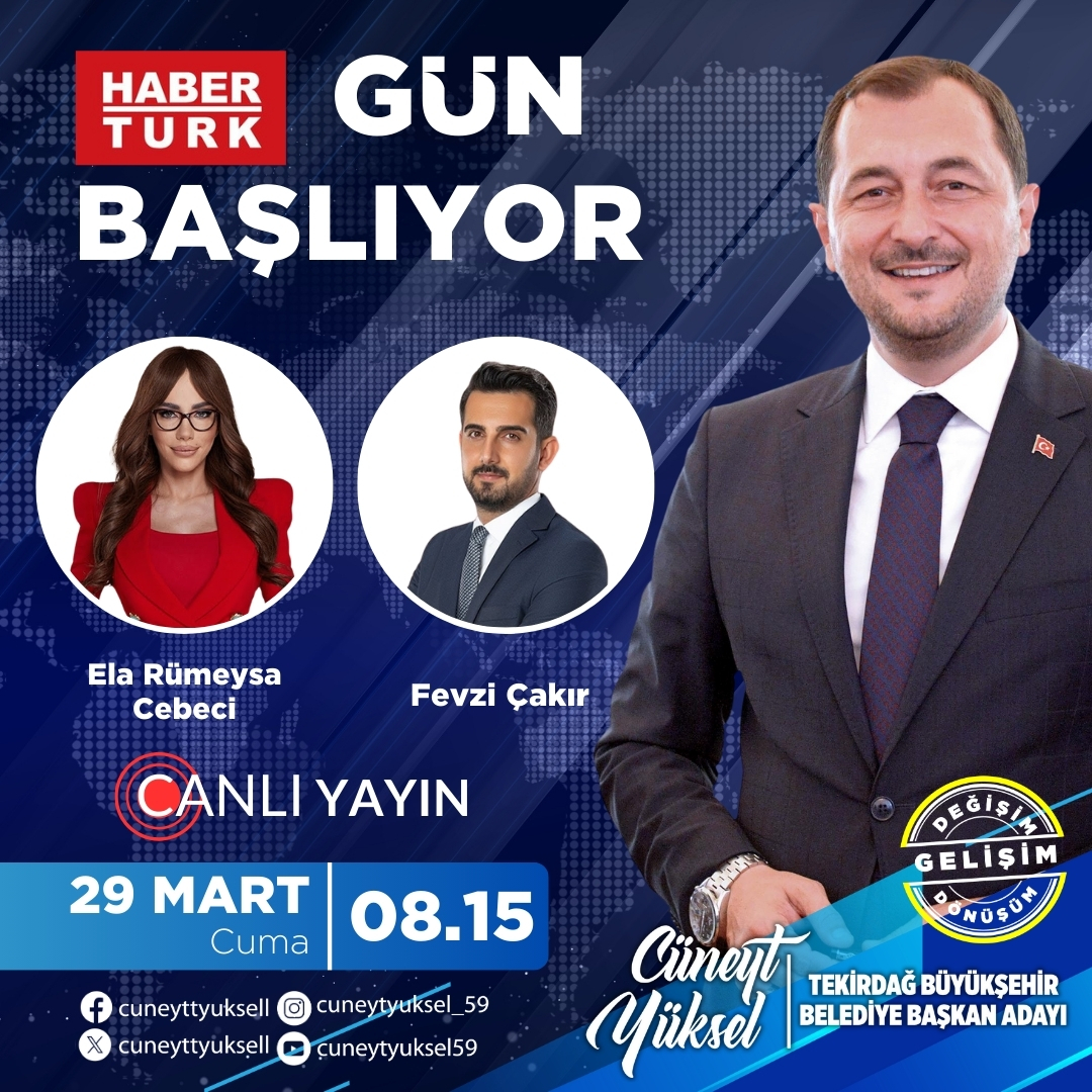 📡 𝗖𝗔𝗡𝗟𝗜 𝗬𝗔𝗬𝗜𝗡 ⏐ 29 Mart Cuma (yarın sabah) Haber Türk Tv’de, ‘Gün Başlıyor’ programında, Sn. Ela Rümeysa Cebeci ve Sn. Fevzi Çakır’a konuk olacağım.

📌 Saat 08.15’teki CANLI YAYIN’ımıza herkesi bekliyorum!