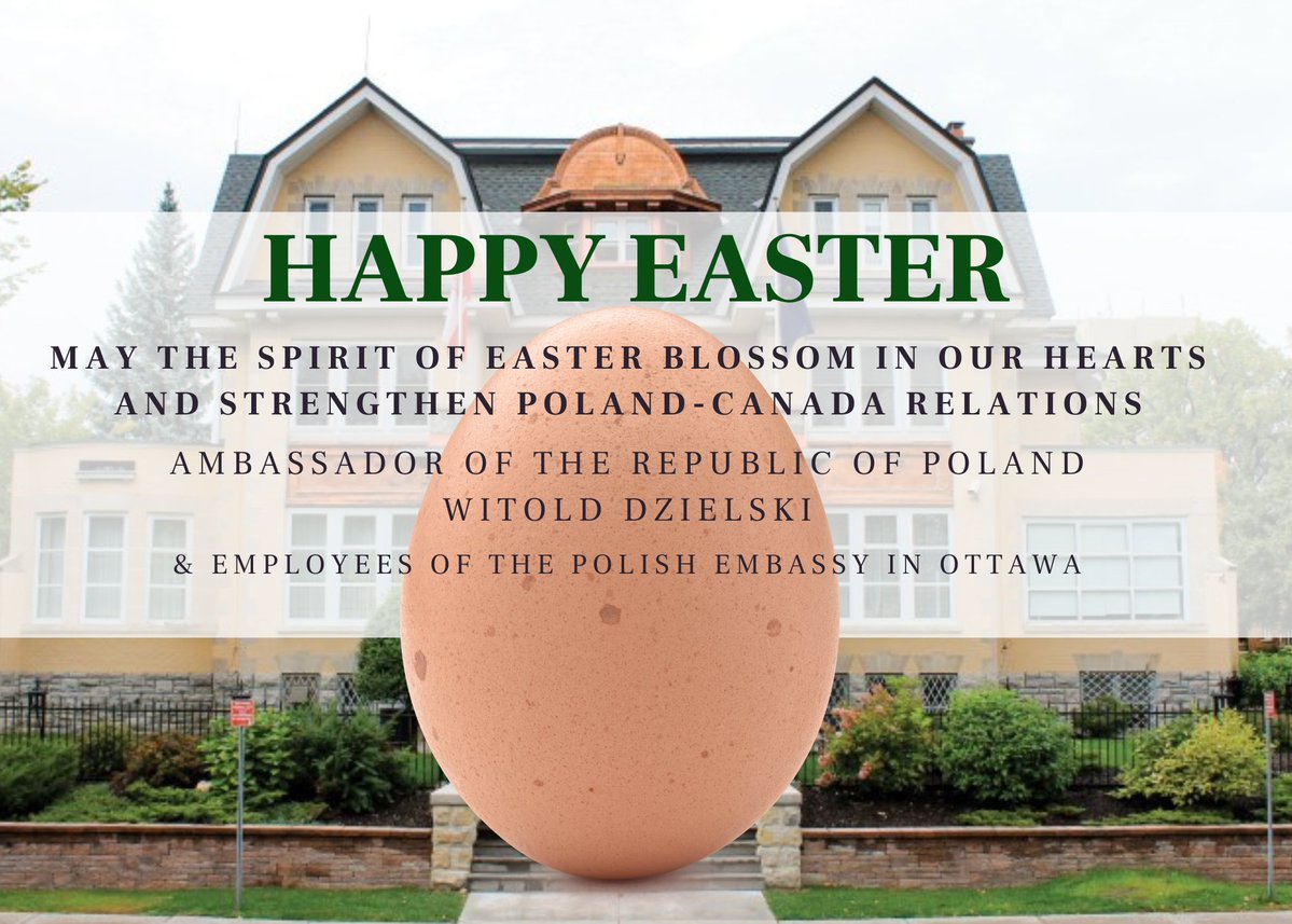 Embassy of Poland, #Ottawa wishes you a wonderful 🐣#Easter 🐇 that is filled with family warmth and the love ❤️ of loved ones! Ambasada RP w Ottawie życzy Państwu wspaniałych 🐣 Świąt Wielkanocnych 🐇, wypełnionych rodzinnym ciepłem i miłością ❤️ najbliższych.