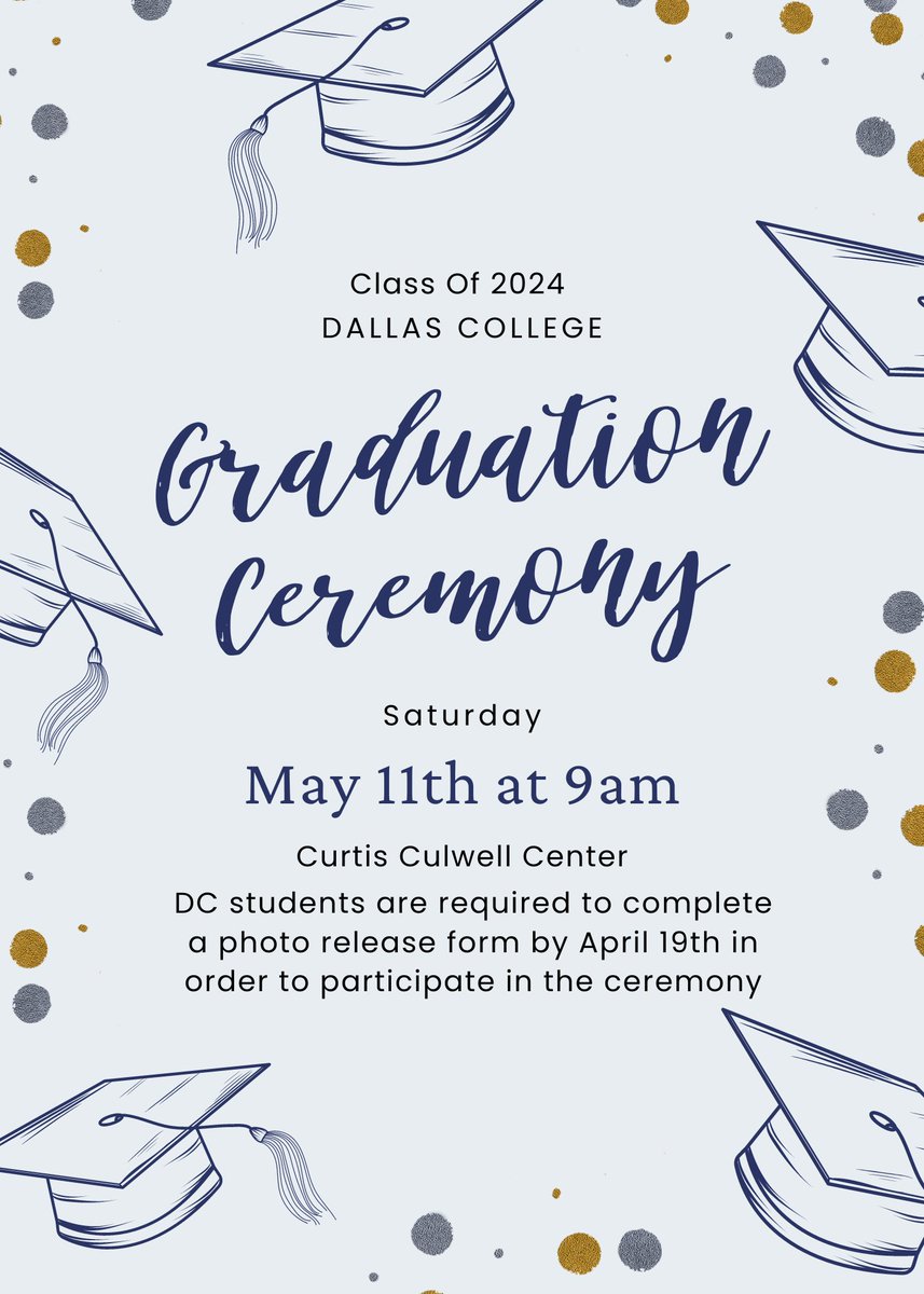 Hey @LCHS_Patriots Dallas College graduation is May 11th at 9am. Students will receive an email with a link to fill out for a photo release, fill it out by 4/19 please. You will also get 5 tickets for guests. Addtl tickets can be requested via the linked in the email, by 4/12!!