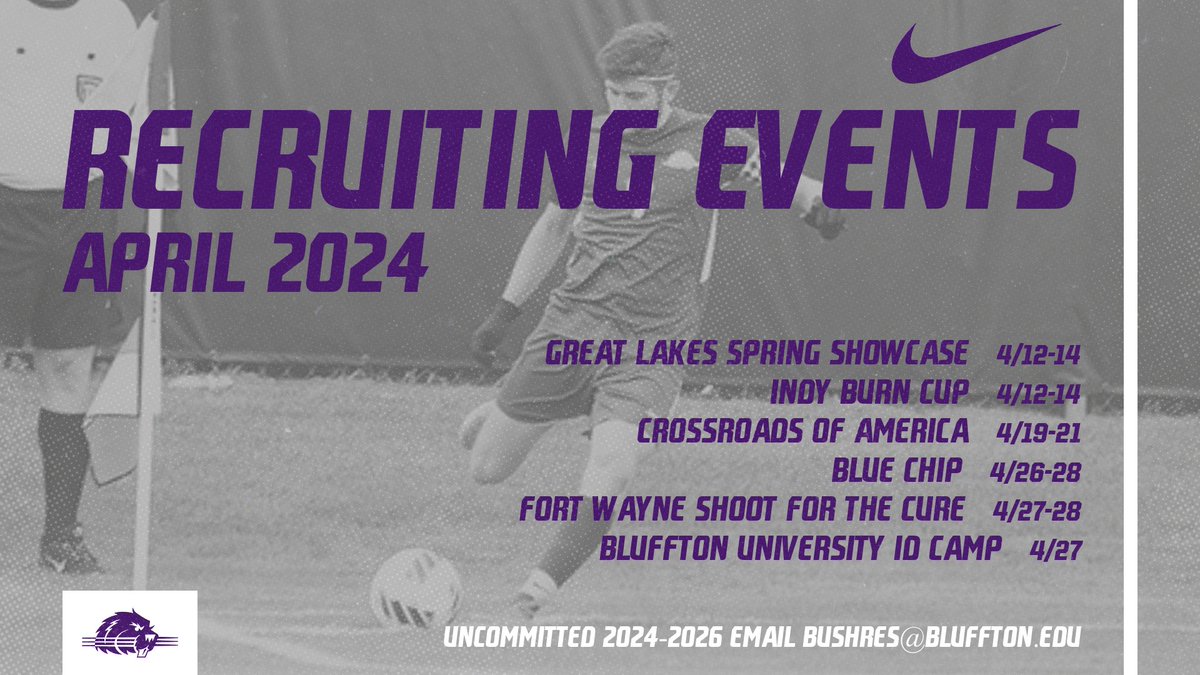 Bluffton Men’s Soccer (@blufftonmsoc) on Twitter photo Interested in playing college soccer? We'll be out recruiting every weekend this month. Reach out to bushres@bluffton.edu with a schedule. Interested in playing college soccer? We'll be out recruiting every weekend this month. Reach out to bushres@bluffton.edu with a schedule.