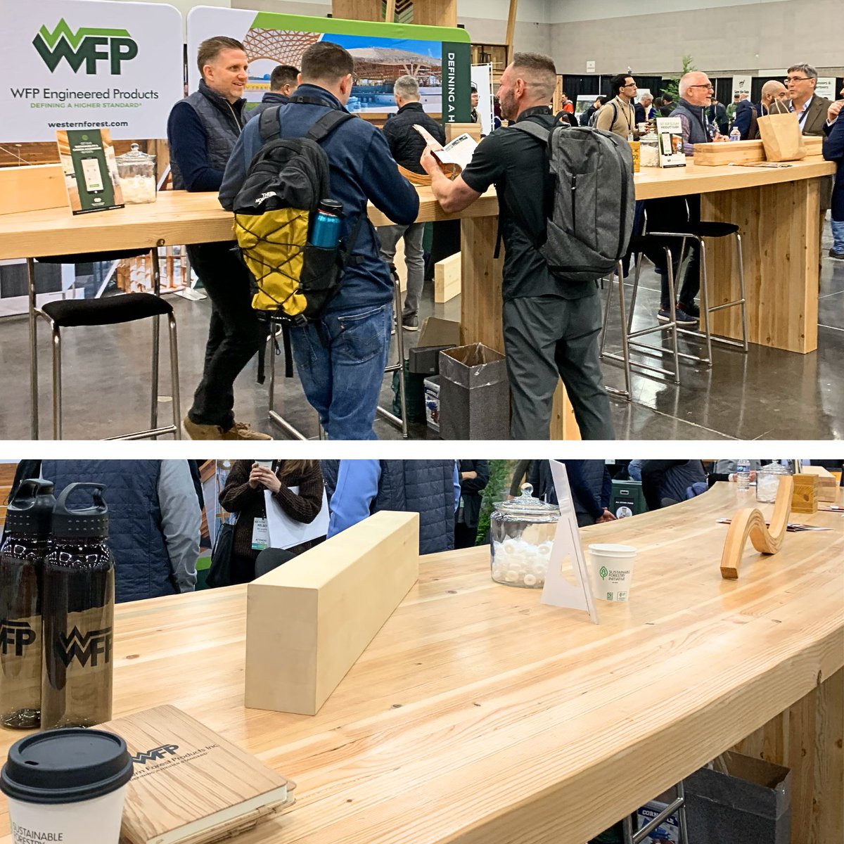 Western Engineered Products is well-represented at today's International Mass Timber Conference. What better way to talk business than at a 20-foot, Douglas fir #glulam coffee bar, specially designed for the event by our Calvert operation. westernforest.com/products/engin… @MassTimberConf…