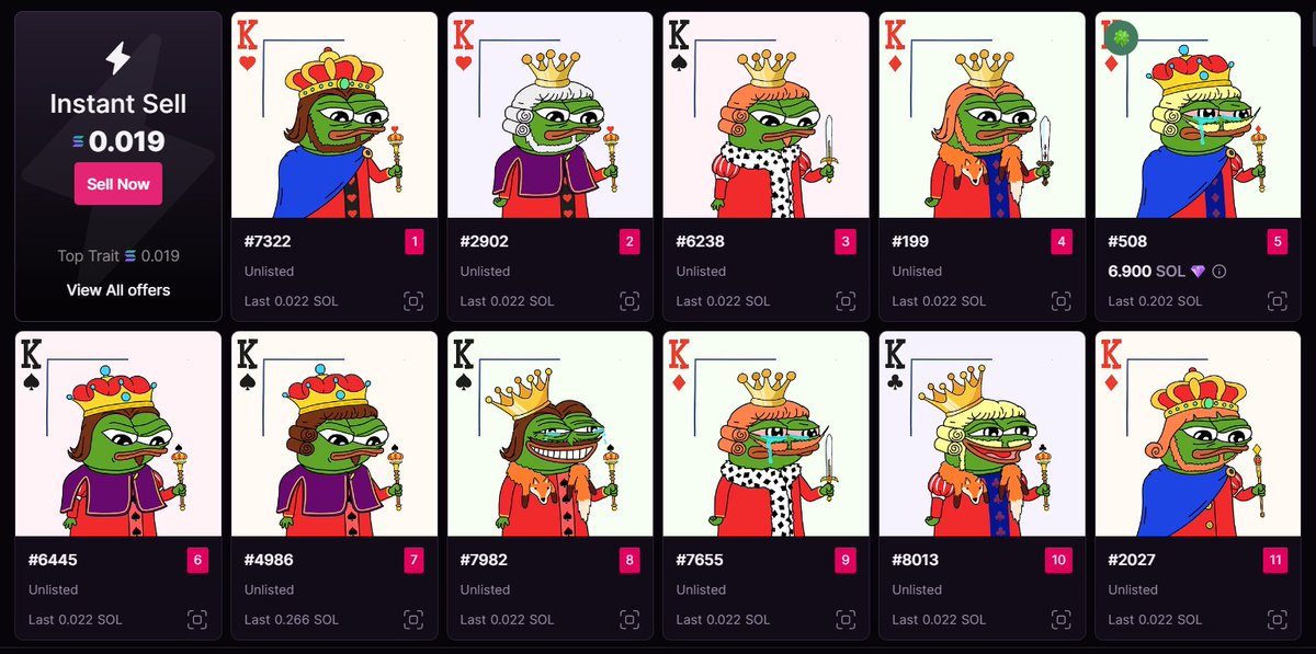 top 10 NFTs by rarity are all kings and only one of them is listed 

(for a measly 6.9 SOL it could be yours)